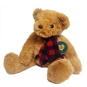 Joann J Teddy Bear "Ollie" Soft Plush 16" Brown Plaid Scarf NWT